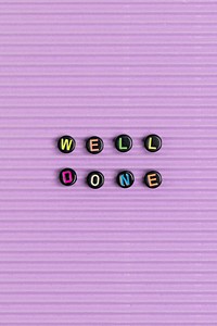 WELL DONE beads word typography on purple