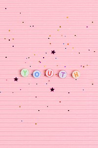 YOUTH beads text typography on pink
