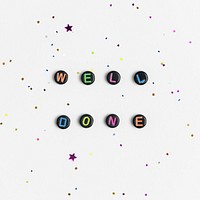 WELL DONE beads word typography on purple