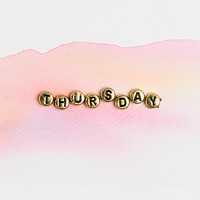 Gold THURSDAY beads text typography