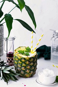 Pineapple healthy drink with coconut cranberry syrup
