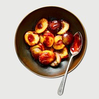 Psd roasted plums with brown sugar top view