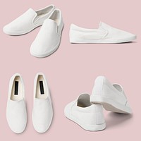 White slip-on unisex streetwear sneakers fashion set