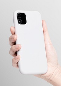White mobile phone case in hand product showcase b