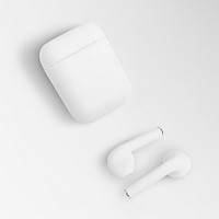 White wireless earbuds case mockup digital earphones