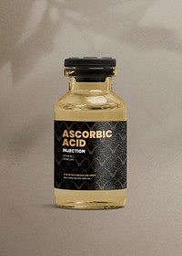 Ascorbic acid Vitamin C injection glass bottle with luxurious label for health and wellness product packaging