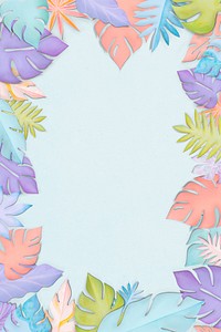 Pastel monstera leaf frame in paper craft style