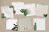 Paper note set decorated with houseplants