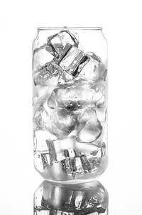 Glass with ice cubes on white background