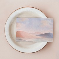 Business card  mockup, watercolor landscape illustration psd