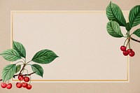 Hand drawn cherry pattern with rectangle gold frame illustration