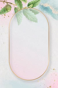 Hand drawn oak leaf pattern with oval gold frame on pink background vector