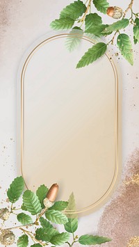 Oak leaves with oval gold frame mobile phone wallpaper vector