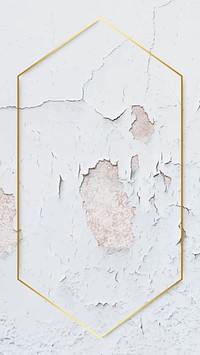 Hexagon gold frame on weathered white paint textured mobile phone wallpaper vector
