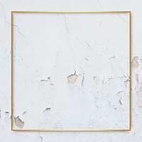 Square gold frame on weathered white paint textured background vector