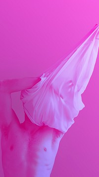Man taking off his shirt with pink filter effect