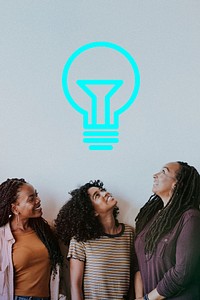 Black people looking up to a blue light bulb mockup
