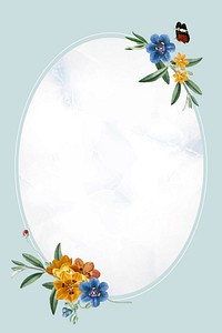 Blue oval floral frame vector