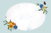 Blue oval floral frame vector