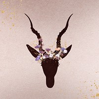 Antelope head decorated with flowers silhouette painting background illustration