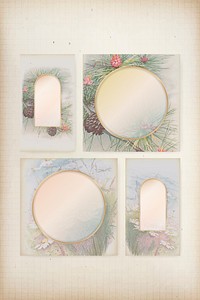 Gold frame on daisy patterned background template set vector