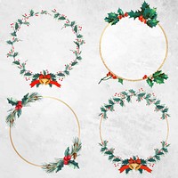 Blank Christmas wreath social ads template vector set