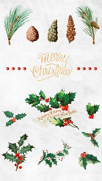 Festive merry Christmas mobile wallpaper set vector