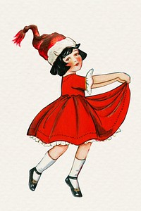 Dancing little girl Christmas sticker illustration