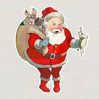 Evilly Santa Claus giving away the presents sticker vector