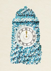 Retro blue floral clock sticker illustration