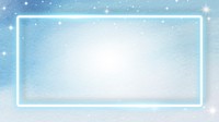 Blue neon frame on snowy background vector