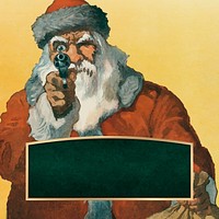 &quot;Hands up!&quot; photomechanical print showing a Santa Claus pointing a handgun at the viewer (1912) by Will Crawford (1869-1944) with frame design vector