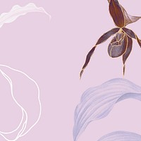 Lady&#39;s Slipper Orchid leafy background illustration