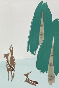 Deer in the forest Christmas banner illustration