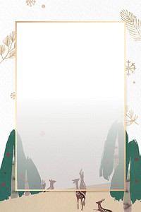 Deer in the forest Christmas frame vector