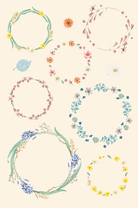 Round flowers frame mixed set vector
