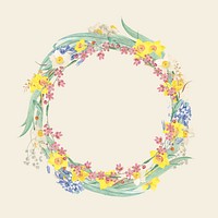 Round mixed flowers frame patterned vector