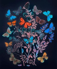 Butterflies and moths fluttering over flowers vintage illustration vector, remix from original artwork.
