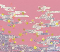 Maple leaves in Tatsuta river vintage illustration, remix from original artwork.
