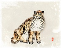Tiger vintage illustration vector, remix from original artwork by Bairei Gakan.
