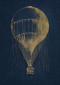 Golden hot air balloon vintage illustration, remix from original artwork