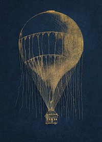 Golden hot air balloon vintage illustration vector, remix from original artwork.