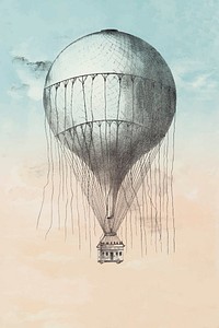 Hot air balloon vintage illustration vector, remix from original artwork.
