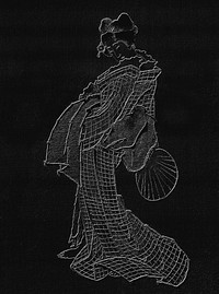 Embossed Japanese woman in a kimono, a traditional Japanese Ukyio-e style vintage illustration, remix from original artwork.