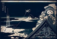 Shimmering traditional temple vintage illustration vector, remix of original illustration by Hokusai.