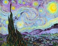 The Starry Night vintage illustration vector, remix from original painting by Vincent Van Gogh.