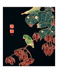 The Paroquet vintage illustration wall art print and poster design remix from the original artwork by Ito Jakuchu.