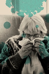 Elderly at risk woman showing coronavirus symptoms