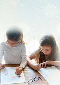 Little girls homeschooling during coronavirus pandemic