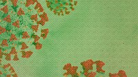 Coronavirus under a microscope on a green background illustration